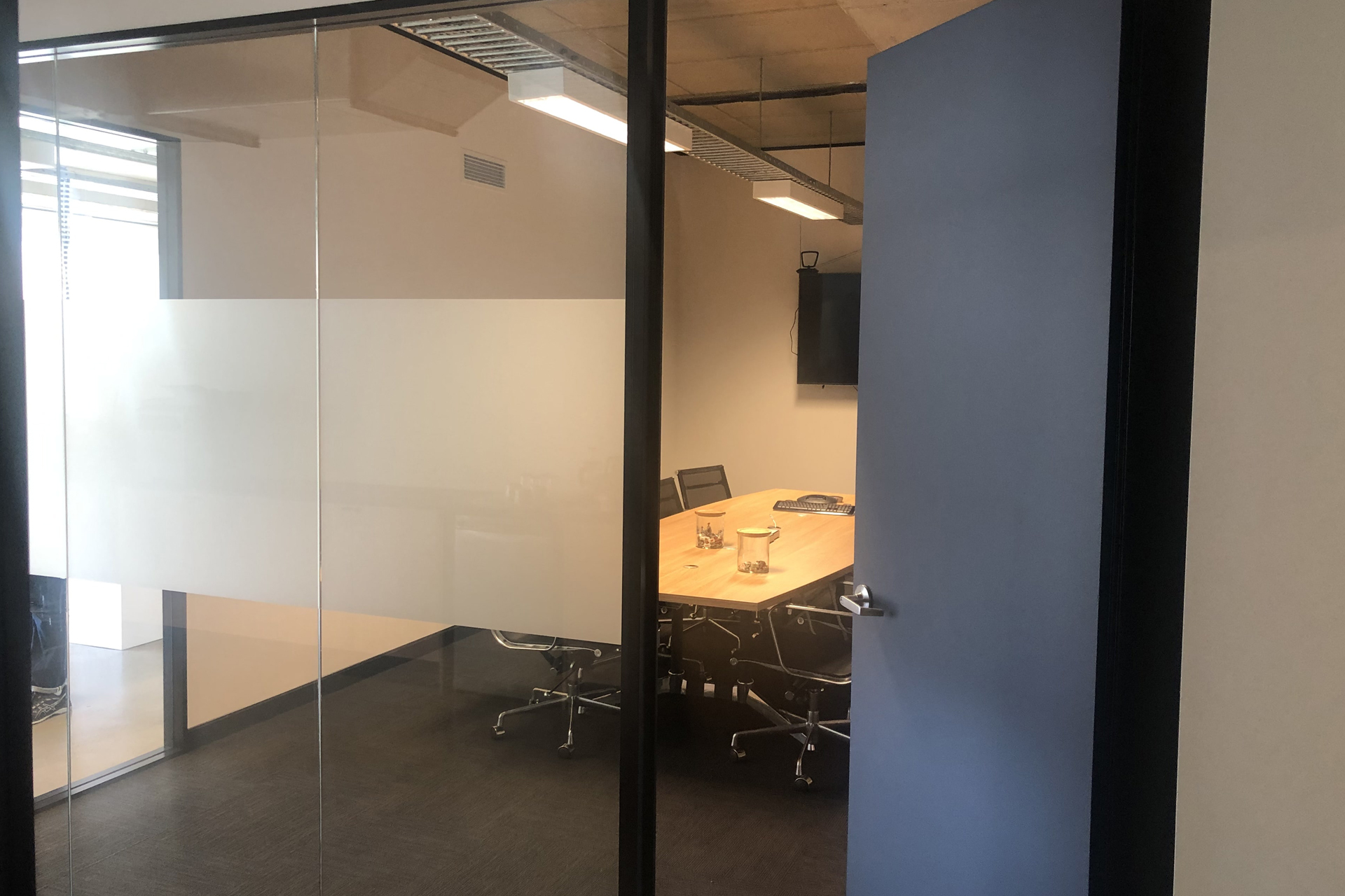 glass partitions in a modern office